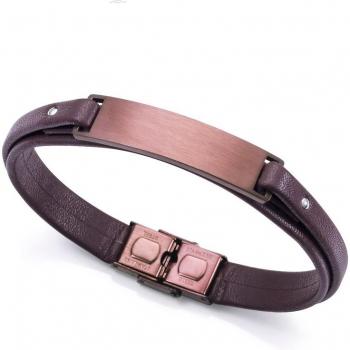 Pulsera de hombre Viceroy Magnum de piel marrón con motivo de placa en acero IP marrón