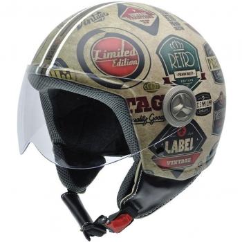 NZI 050004G591 Zeta Retrolabels Casco de Moto, Ilustraciones Etiquetas Retro, Talla XL