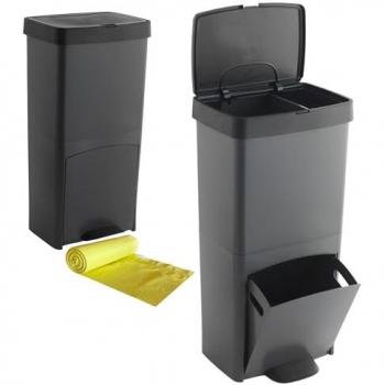 Cubo de Basura SP BERNER 70L Vertical 2 Compartimentos con Separador de Residuos, Incluye 20 Bolsas de Basura de 30L, Fabricado en 100% Plástico