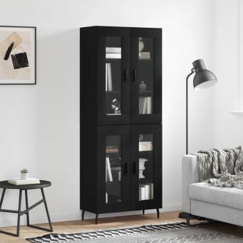 Aparador alto de madera contrachapada negro 69,5x34x180 cm