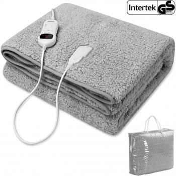 Manta Climatizada Fleece Gris 180x130cm, Manta eléctrica Suave Polar Calientacamas 180x130cm 120W Temperatura ajustable Manta Calentadora