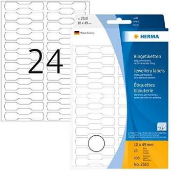 Herma 2510 - Etiquetas joyería 10x49 mm, blancas, cartoncillo mate, 600 unidades