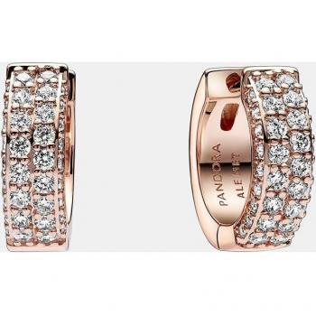 Pendientes de Aro Pandora Timeless Fila Doble en Pavé Oro Rosa 282622C01