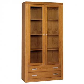 Cabecero de Madera Maciza de Pino en Color Cerezo para Somier de 135 cm - Medidas 110x145x2 cm - Diseño Robusto y Resistente con Elementos a Juego. Vitrina Recta