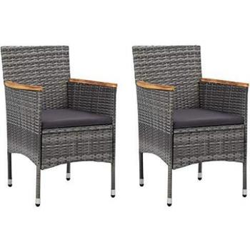 Garden Dining Chairs 2 pcs Poly Rattan Grey