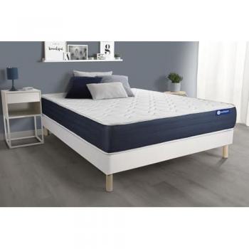 Pack Actisom Somier blanco + Colchón con muelles ensacados y viscoelástica 135 x 190 cm, 3 zonas de confort