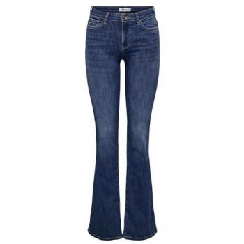 Vaquero de mujer campana básico ONLY ONLANN MID FLARED DNM SOO615 NOOS, fit ajustado, color dark azul denim, talla XSW x 32L