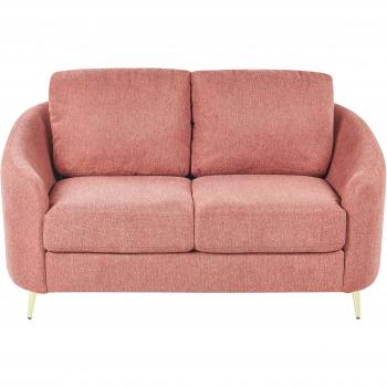 Sofá 2 Plazas de Tela Rosa con Patas Doradas Estilo Glamour Elegante