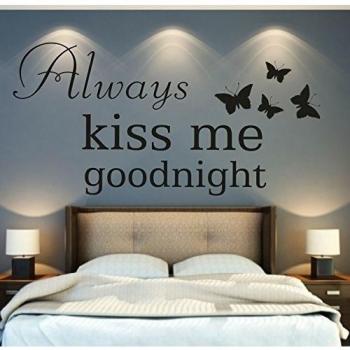 Siempre Kiss Me Goodnight cita, vinilo adhesivo decorativo para pared, mural, adhesivo. 50 cm de ancho x 28 cm de alto, vinilo, negro, 50cm wide x 28cm high