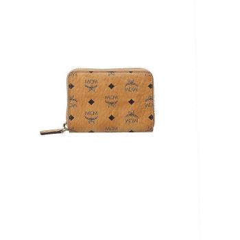 MCM Mini Visetos Brown Zip Wallet for Women