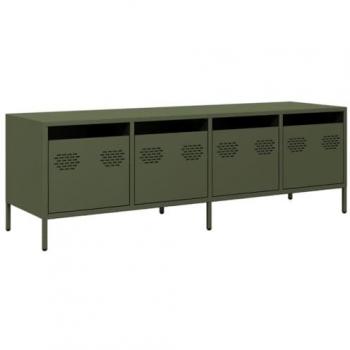 Mueble TV Acero Laminado en Frío Verde Oliva 135x39x43,5 cm, Soporte de TV, Aparador de TV, Mueble Bajo, Banco de TV, Mueble de Metal