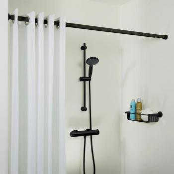 Barra telescópica para cortina de ducha Sealskin, color negro, longitud ajustable de 125 a 220 cm