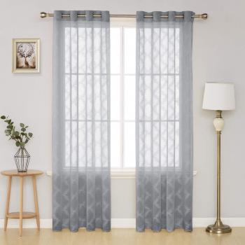 Deconovo Visillos Gris Ventana Voile Decorativo Diseño Bonito Cortina Infantil Traslúcida para Sala de Estar Cocina 1 par