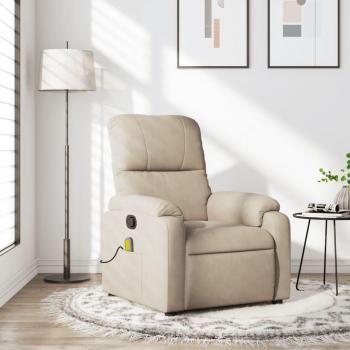 Sillón reclinable de masaje en tela de microfibra color crema, marrón, gris claro y gris oscuro - vidaXL Sillón cómodo para dormitorio, silla relax y sofá