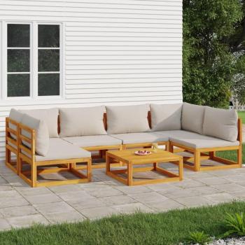 7-Piece Solid Wood Garden Lounge Set with Light Grey Cushions