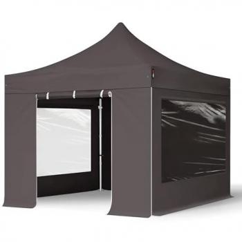 Carpa Plegable 3x3m Profesional de Aluminio 40mm con Laterales y Ventanas Panorámicas, Gris Oscuro