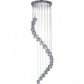 Cubo de hielo LED 20 luces en espiral, suspensión, cromo, vidrio, altura de 3 m, acero, 3.15 W, 3000K