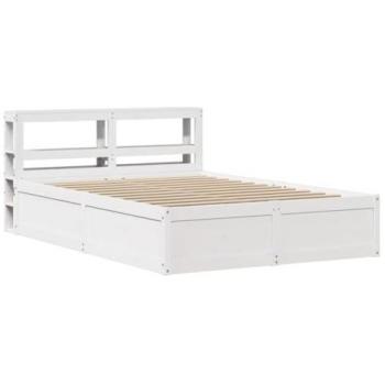 Estructura de cama con cabecero de madera de pino blanco 140x200 cm