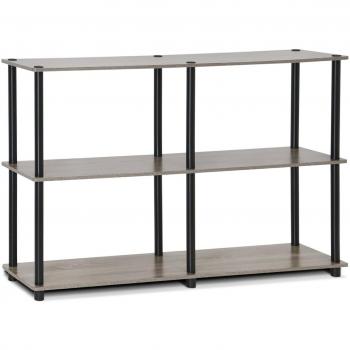 Furinno Turn-N-Tube 3-Tier Double Size Storage Display Rack, French Oak Grey/Black