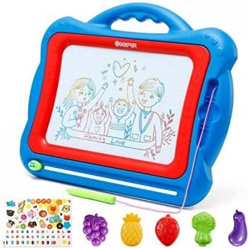 Geekper Pizarra magnética Infantil, 41 x 33cm Grande Magnético Pintura de la Escritura Doodle con 5 Sellos y Pegatinas Juguetes Educativos para Niños Mayores de 3 Años