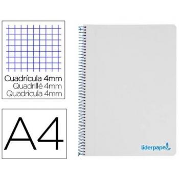 Cuaderno espiral liderpapel A4 wonder tapa plastico 80h 90gr cuadro 4mm con margen color gris.
