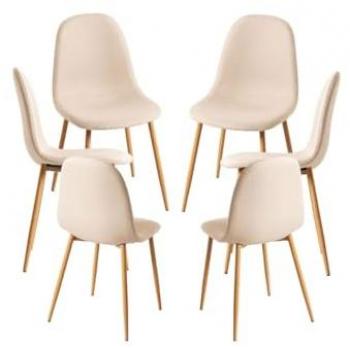 Pack 6 Sillas Teok Tela Beige - Sillas de comedor con tapizado en tela, diseño moderno, estructura resistente y cómoda para completar tu comedor