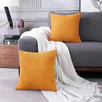 Deconovo Funda Cojin Almohada, para Salon Comedor, de Pana Suaves Decorativas, 2 Piezas, 65x65cm, Naranja