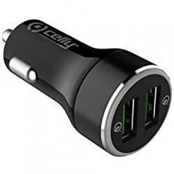 Cargador de Auto Celly CC2USBQC30BK Negro con 2 Puertos USB-A y Carga Rápida 18W