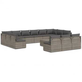 14 Piece Grey Poly Rattan Garden Lounge Set with Cushions