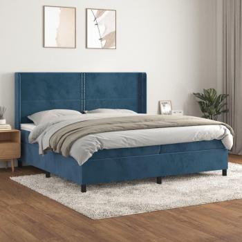 Cama box spring suave con colchón de terciopelo azul oscuro 200x200 cm