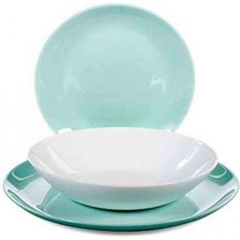 Luminarc Diwali Vajilla de vidrio opal extra resistente para 6 personas, 18 piezas, Turquesa y Blanco