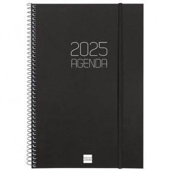 Agenda Espiral Opaque Finocam 2025 Semana Vista Vertical Negro Catalán (Enero - Diciembre)