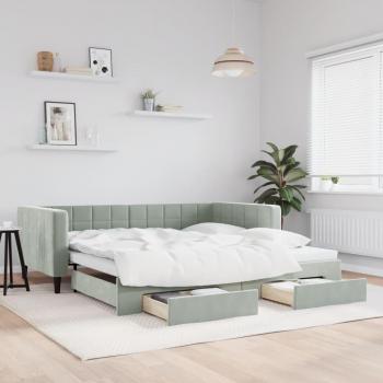 Sofá cama nido extraíble gris claro con cajones 100x200 cm de terciopelo