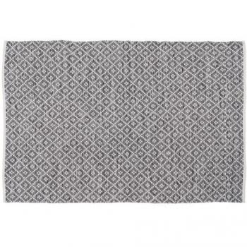 Alfombra de salón blanca y gris en poliéster y algodón, 160 x 230 cm, reversible, hecha a mano