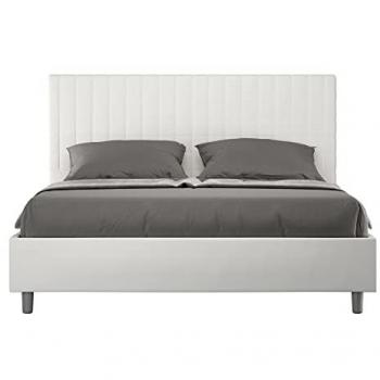 Cama canapé tapizada en símil cuero blanco 160x200 con almacenaje Sunny