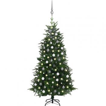 Árbol de Navidad artificial vidaXL con LEDs y bolas, PVC&PE, verde, 180 cm