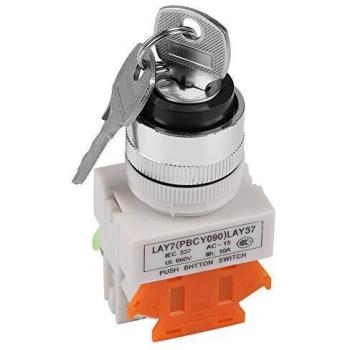 Interruptor de Llave Interruptor de Bloqueo de Llave de Seguridad de 2 Posiciones LAY37-11Y/21 Selector Giratorio de 220 V 5A con 2 Teclas
