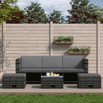 4-Piece Grey Poly Rattan Garden Lounge Set with Cushions