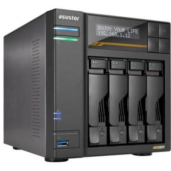 Asustor Lockerstor 4 Gen3 AS6804T - NAS de 4 bahías, procesador AMD Ryzen Quad-Core 2.3 GHz, 16GB RAM ECC DDR5, 4 slots M.2 NVMe,