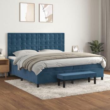 Cama Box Spring con Colchón de Terciopelo Azul Oscuro 200x200 cm