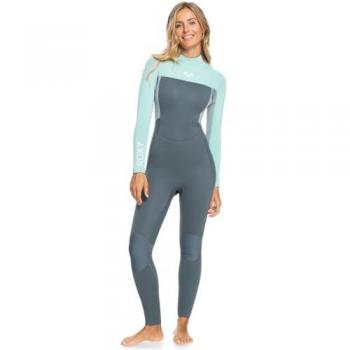 Traje de neopreno Roxy Prologue 4/3mm mujer con cremallera en la espalda, color azul gris, talla 8