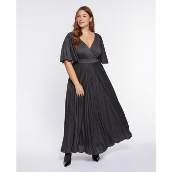 Vestido largo plisado de manga corta ancha