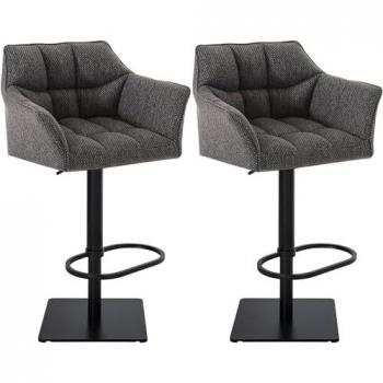 Set de 2 taburetes Damaso regulables en altura y giratorios, tapizados en tela gris titanio y negro