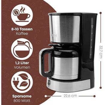 Cafetera eléctrica Bomann KA 6066 CB con jarra térmica de acero inoxidable para 8-10 tazas (1,2L) y 800W