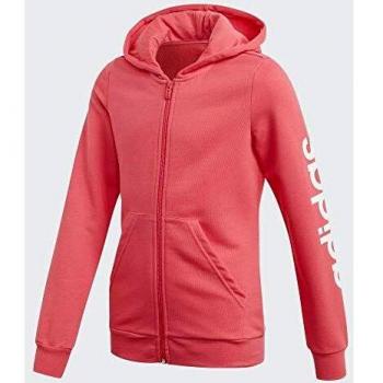 adidas Sudadera con Capucha para niña Essentials Linear con Cremallera Completa., Niñas, con Capucha., EH6126, Rosa Real y Blanco., 140