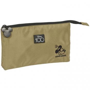 Estuche Portatodo Triple Minnie Mouse - Disney by Safta, con Tres Compartimentos Independientes y Cremalleras, Asa Lateral, Adaptabilidad a Carro Portamochilas, Diseño Beige