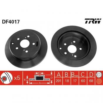 Disco de freno TRW DF4017, tipo: disco de freno, características: diseño específico para vehículos, fabricado con materiales de alta calidad para un rendimiento óptimo, resistencia a la deformación y al desgaste, acabado que mejora