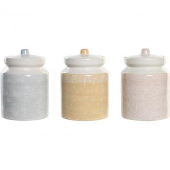 Bote DKD Home Decor Shabby Chic 12 x 12 x 16 cm Azul Rosa Amarillo Dolomita (3 Unidades)
