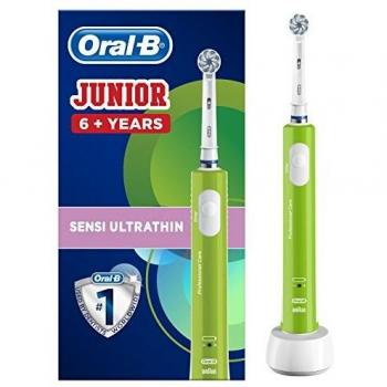 Oral-B Junior Cepillo de Dientes Eléctrico con Mango Recargable, Tecnología Braun y 1 Cabezal de Recambio, Apto para Niños Mayores de 6 años - Verde