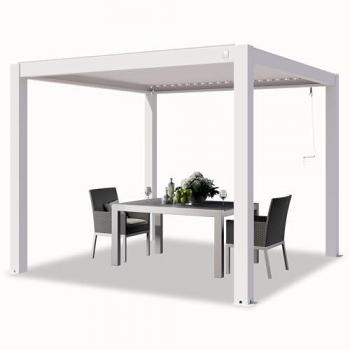 Pérgola PRIMEYARD 3x3 m con postes de aluminio y techo de lamas de aluminio, color blanco